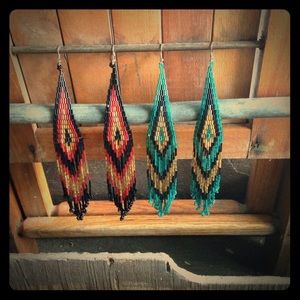 SOLD 2-pair native style beaded -fringe earrings